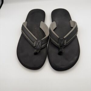 Flojos Men's Flip Flops Size 11 Black With Black Faux Leather Strap